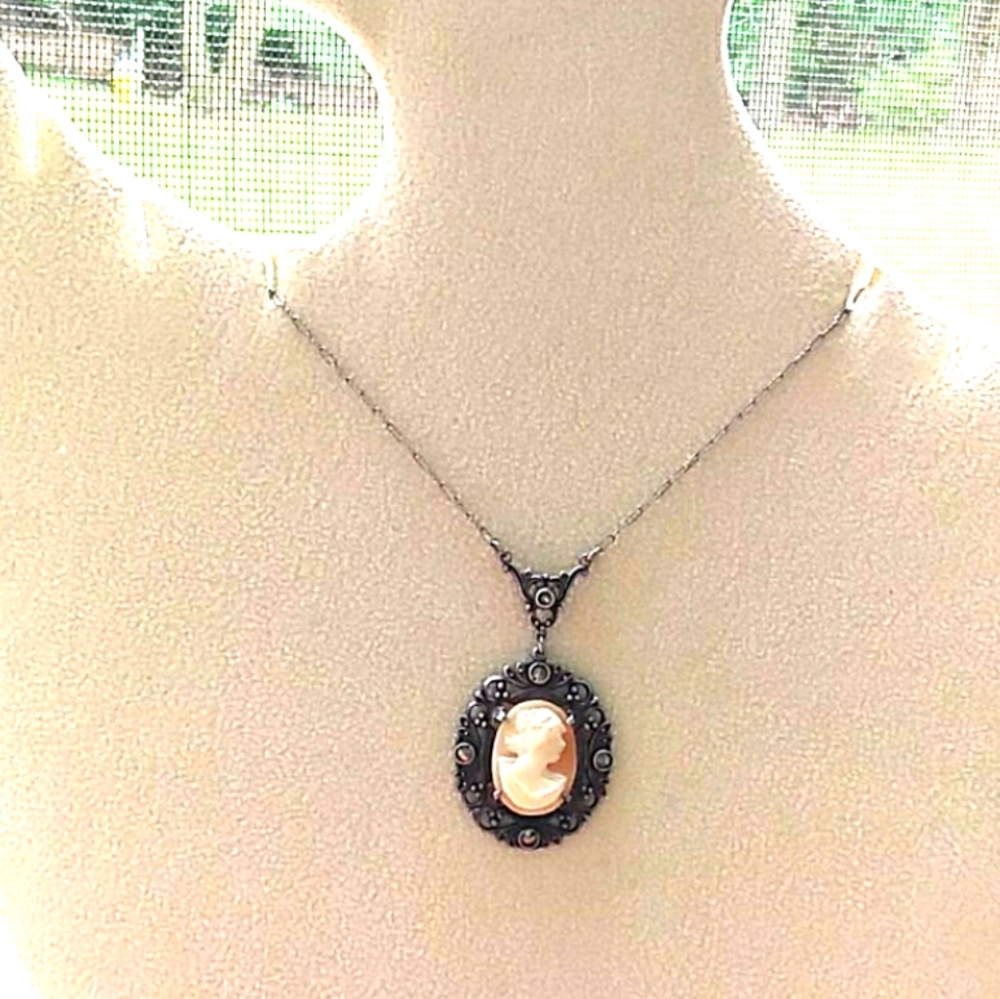 ANTIQUE Sterling Silver HandCarved Cameo GERMANY - Picture 1 of 16